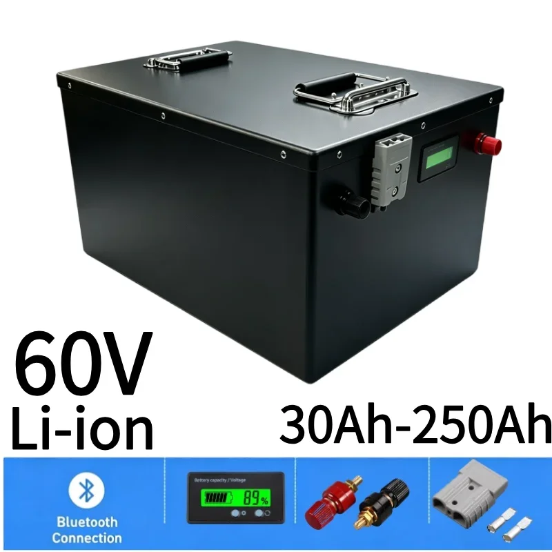 60V Deep Cycle Lithium Ion Battery Pack 30Ah-250Ah Built-in BMS With Charger High Capacity For 1KW-5KW Solar Power System Invert