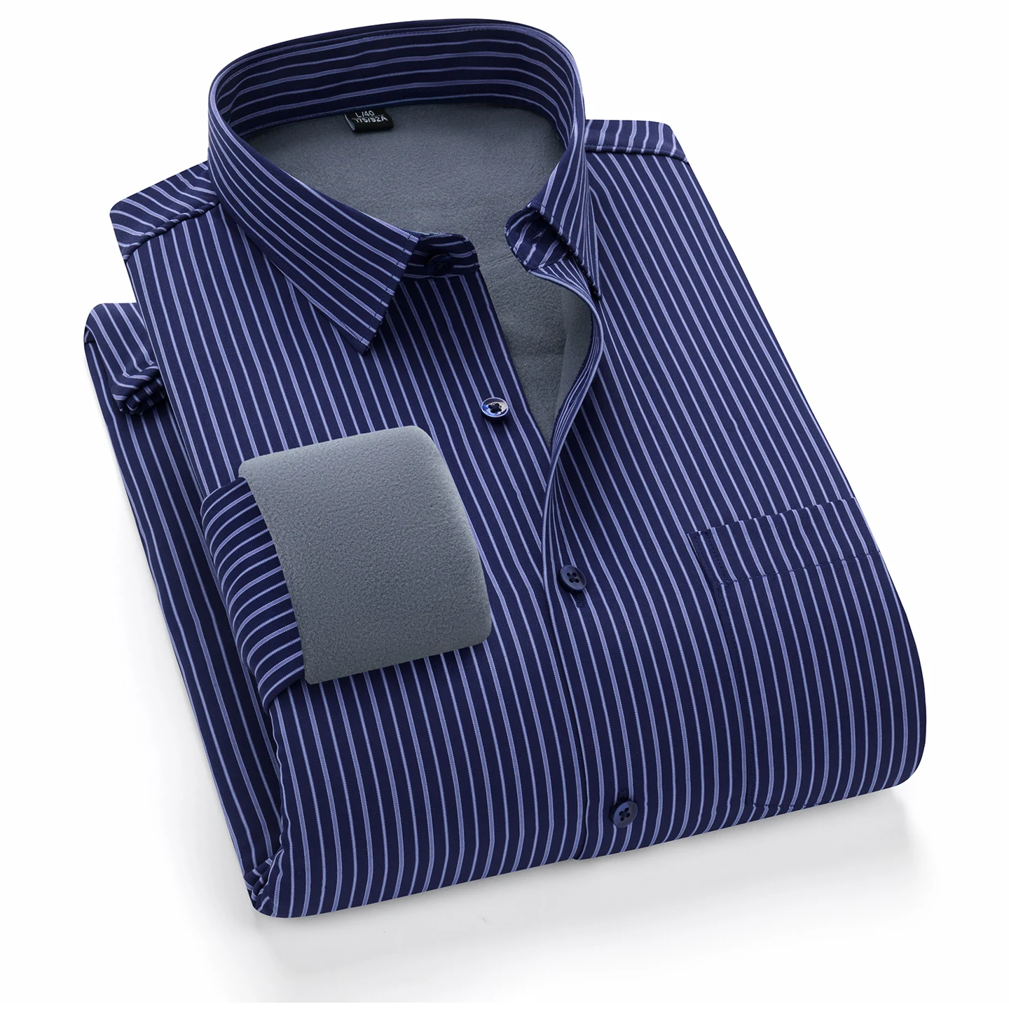 

Men's Shirt Plus Fleece Thickened Warm Autumn And Winter Long Sleeve Solid Striped Color Business Casual Slim-fit Fashion Shirts