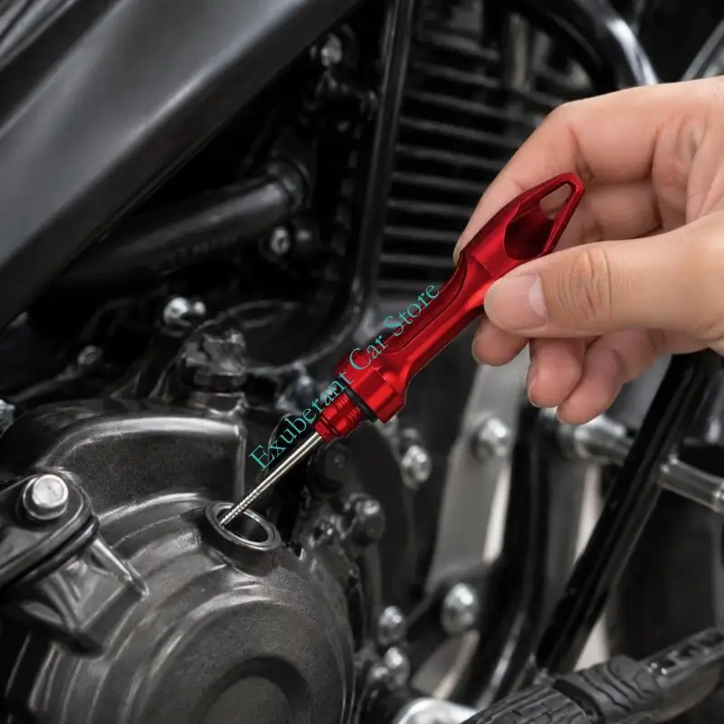 Motorcycle Maintenance Oil Level Rod Aluminum Screw-In Dipstick Replacement with Base Seal and Reference Grooves
