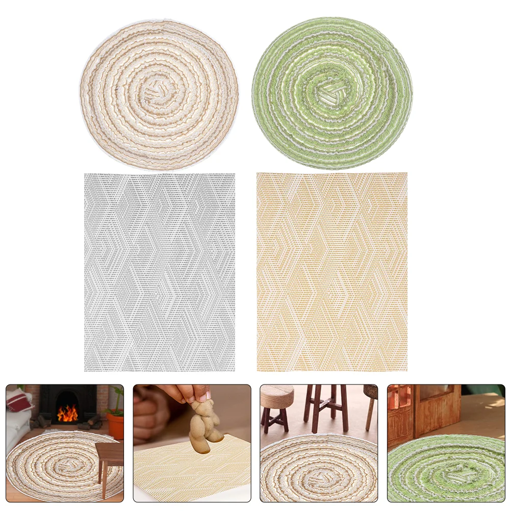 

4 Pcs Square Rug Mini Floor Mat Decor House Prop Micro Landscape Adornments Dolls Carpet Accessories