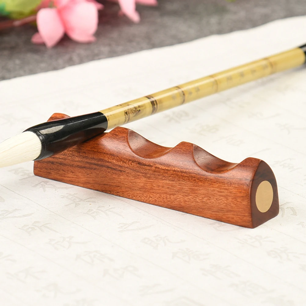 

Exquisite Wood and Copper Calligraphy Pen Holder Stable Base Design Brush Rest for Painting Sumi Writing Pens Desktop Art Supply