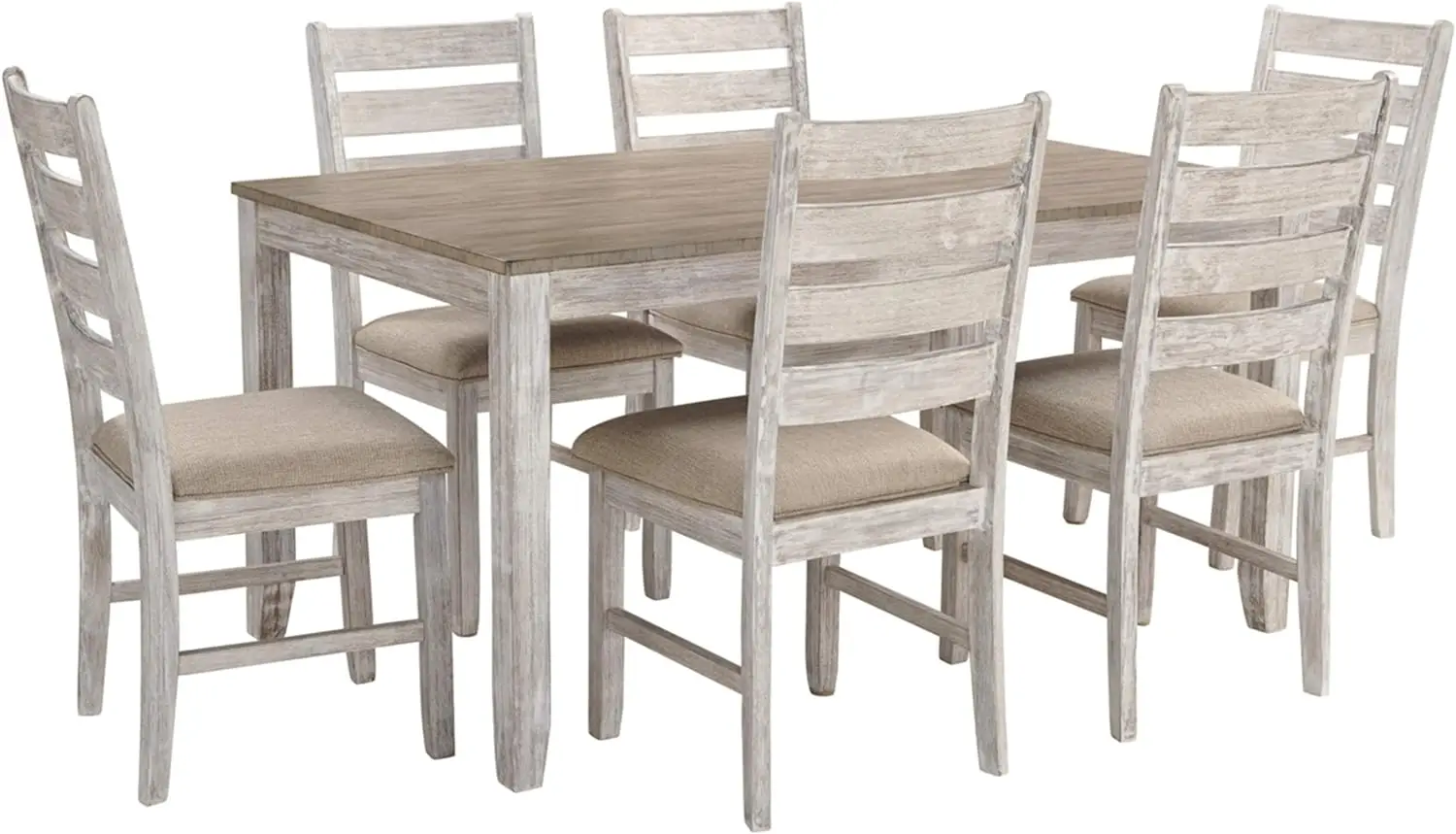 

Cottage Dining Room Table Set with 6 Upholstered Chairs, Whitewash, 36"W x 60"D x 30"H