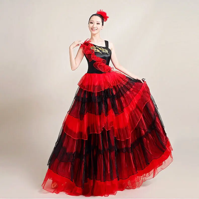 New Lady Large Fluffy Costume Female Pasodoble Spanish Bullfighting Red Dance Skirt Performance Competition Female Dancing Wear