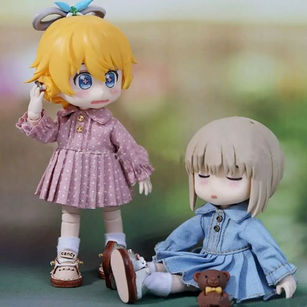 手作りオルガンドレス服ファッション DIY アクセサリー人形プリーツスカートレースラペル襟ジーンズドレス 1/11 OB11 人形