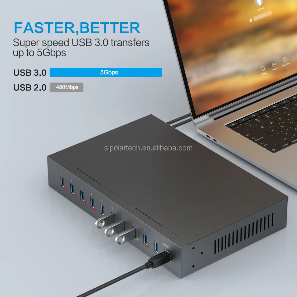 Sipolar SH3-10 مراقبة عن بعد وتحكم عالي السرعة 1 متر USB 3.0 10 منافذ تحكم ذكي USB HUB #5