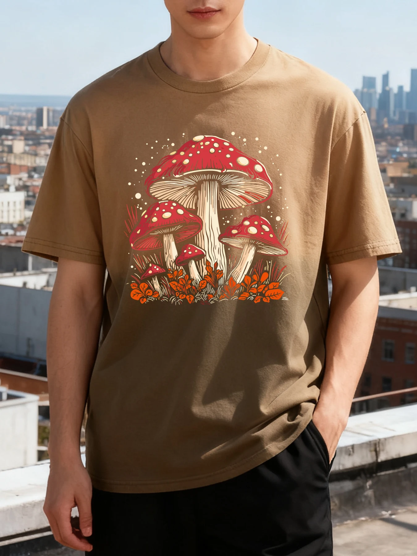 

Red Mushroom Personality Graphic Tie-Dye Men T Shirt Summer All-Match New T-Shirt O-Neck Cotton Creative Unisex Fashion Clothing