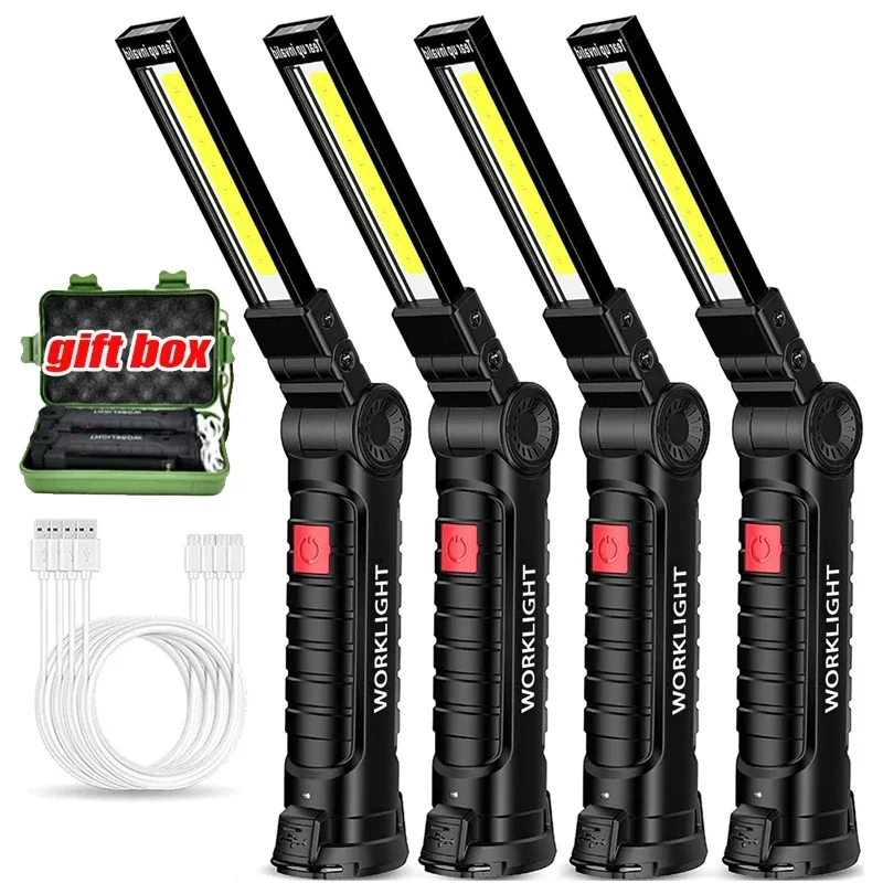 1-5Pack Portable COB LED Flashlight USB Rechargeable Work Light Magnetic Lanterna Hanging Lamp Built-in Battery Camping Torch