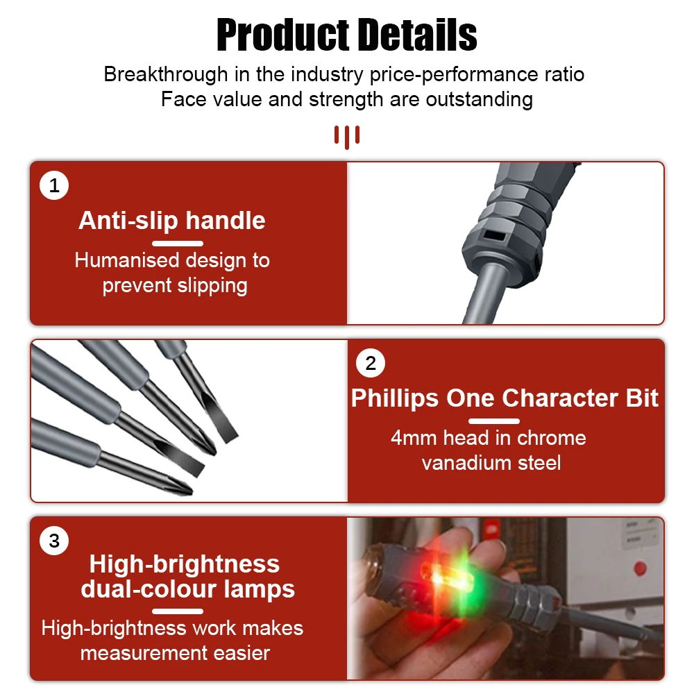 Lápiz probador de voltaje portátil, destornillador eléctrico, lápiz de prueba de luz Dual, Detector de potencia de inducción de línea cero,