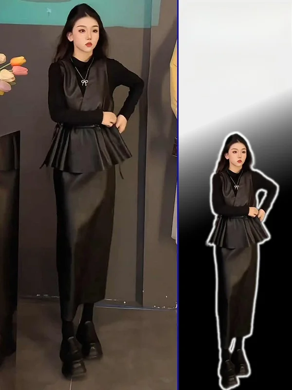 

plus Size Women's V-Ne Slim Fit Vest Top Inner Wear High Waist Skirt Tee-Piece Set Faionable Casual Luxury Sle