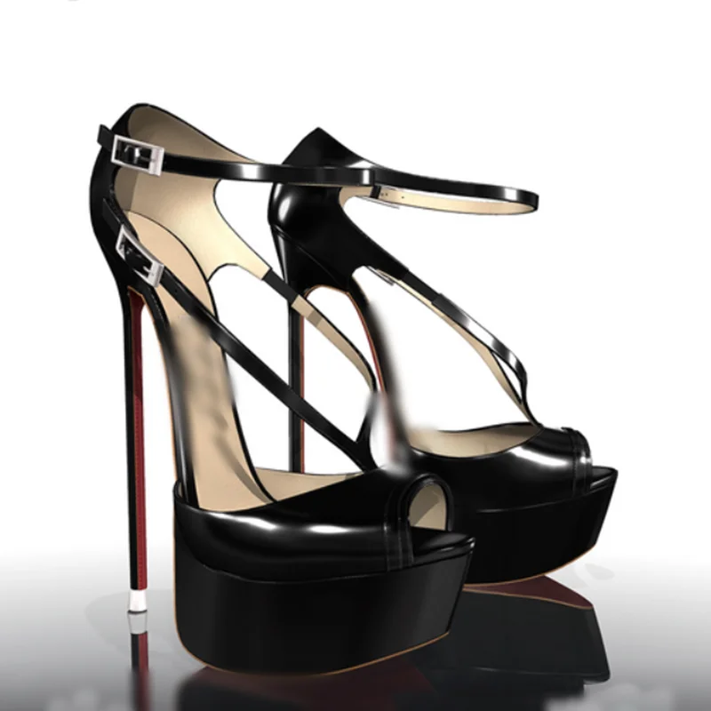 

Black Cut Out Buckle Hollow Platform Pumps Thin High Heel Peep Toe Fashion Novel Sexy Woman Shoes Summer Party Zapatillas Mujer