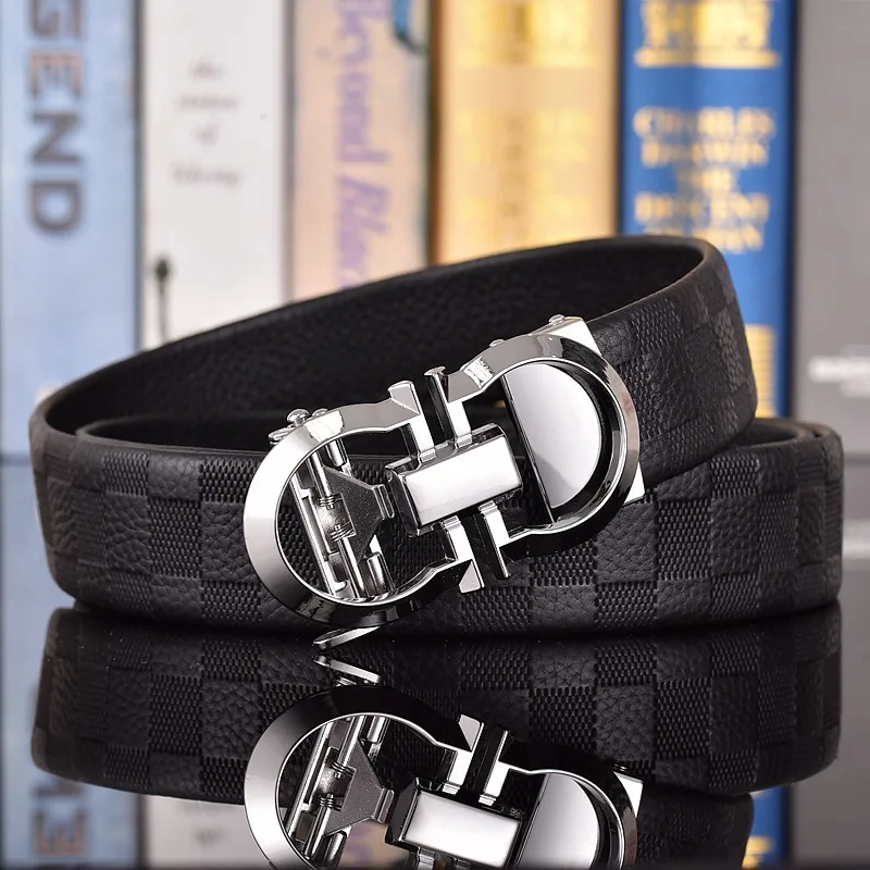 Высококачественный роскошный мужской пояс с двойной буквой D и автоматической пряжкой, мужской простой повседневный пояс с рисунком личи, подарок отцу
