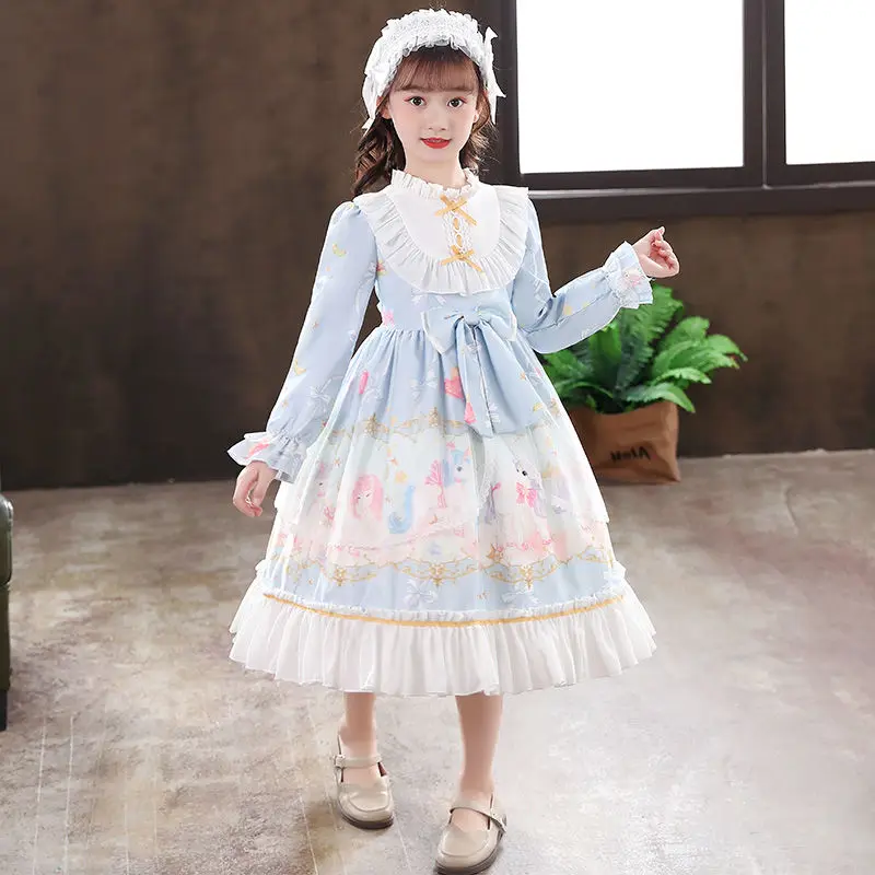 Principessa Lolita gonna ragazze estate nuova spagna dolce bambini cartone animato vestito a maniche lunghe gonfio Tulle gonna carino bambini loli