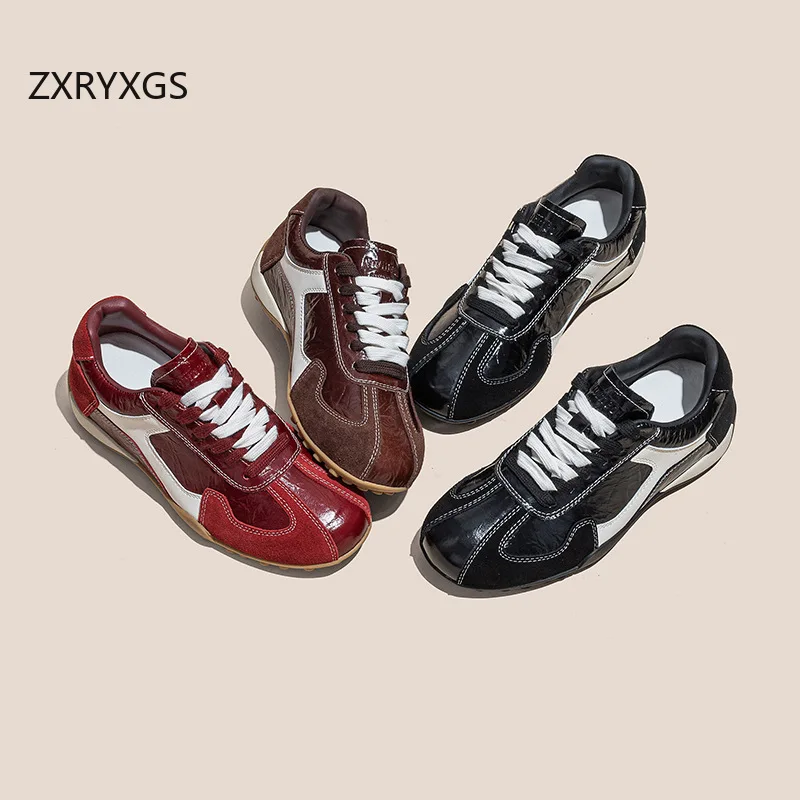 ZXRYXGS 2026 Top Cowhide Splicing Spell Colors Genuine Leather Sneakers Fashion Casual Shoes Women's Sneakers Trend Shoes New