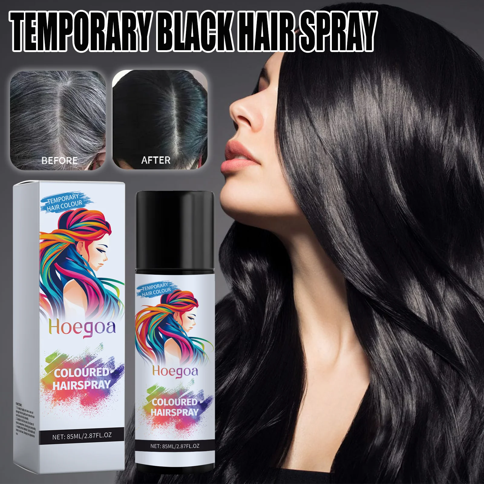 Spray temporal para Color de cabello negro, se lava fácilmente para retocar raíces, fiesta, Cosplay, cobertura instantánea, seguro para todo tipo de cabello