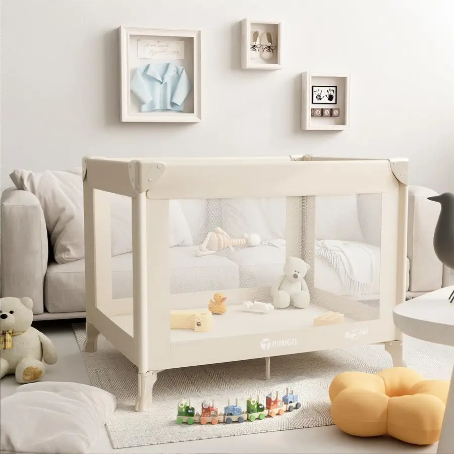 

Travel Crib amp Playpen Baby Safe Folding Travel Bed w Mattress, Breathable Mesh Compact Lightweight Baby Bed Pack and Play for