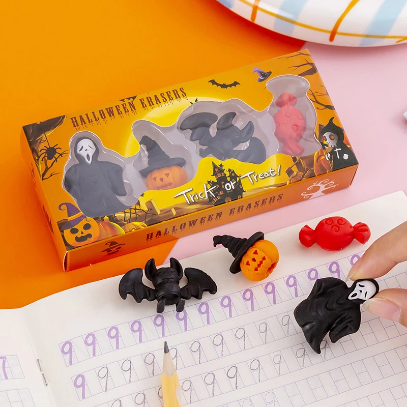 4 Pcs Kawaii Halloween Eraser Combination Set Children's Halloween Gift Aesthetic Stationery School Supplies