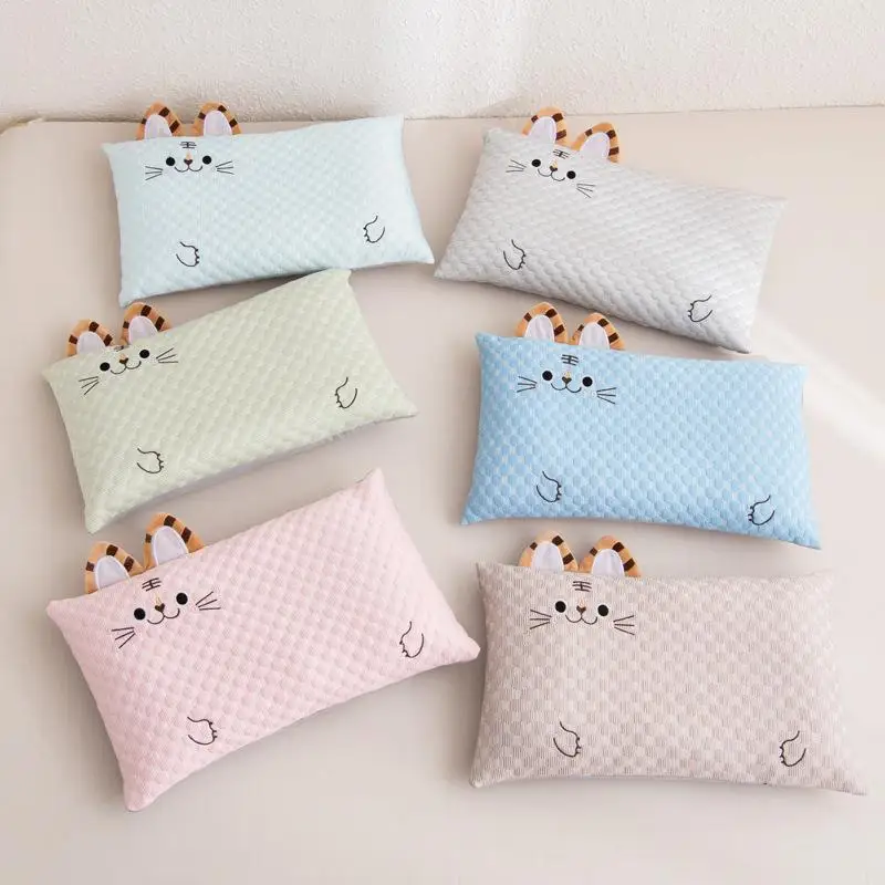 Kids Cooling Pillow Breathable Ice Silk Cartoon Animal Soft Skin-Friendly Toddler Nap Cushion for Nursery Bed