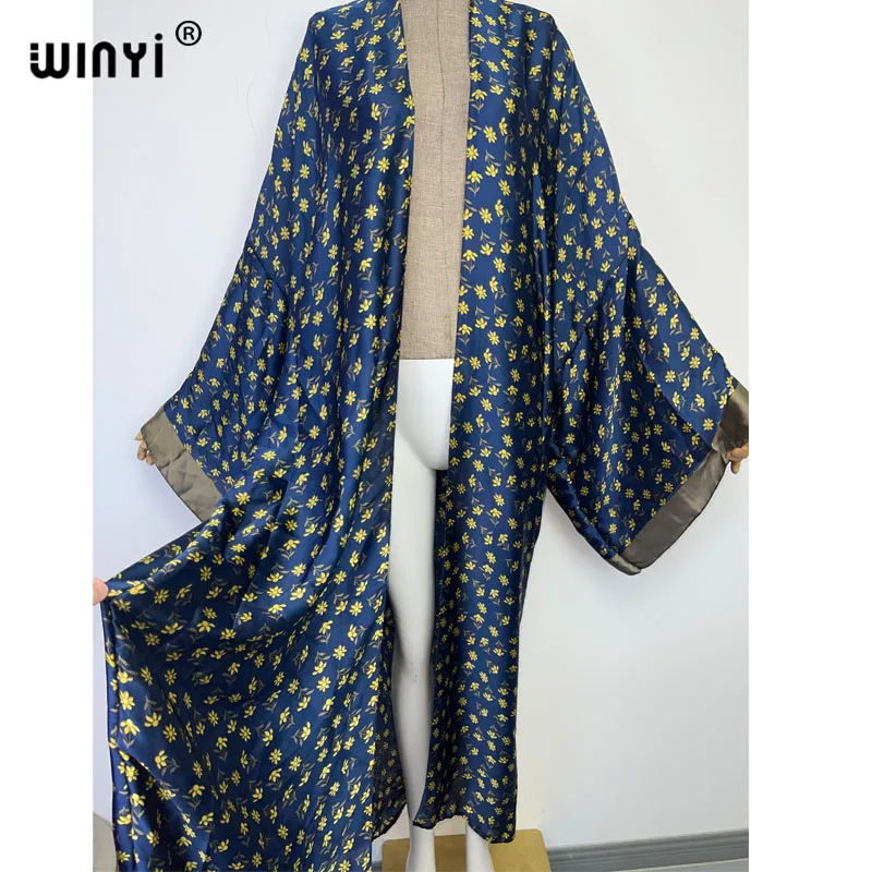 WINYI bright fashion printing sweet lady beach Bohemian long Cardigan Cover-up stitch Cocktail Boho Maxi Holiday party kimono