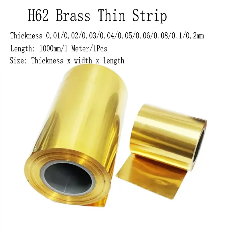 1 Meter Brass Strip H62 Brass Metal Thin Sheet Foil Plate Belt Width 10-400mm Thick 0.01/0.02/0.03/0.04/0.05/0.06/0.08/0.1/0.2mm