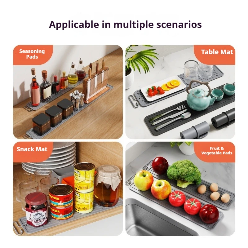 Long Anti-slip Silicone Water-draining Pad, Kitchen Countertop Heat Insulation, Tableware and Cup Mats, Snack Pad, Fruit Pad