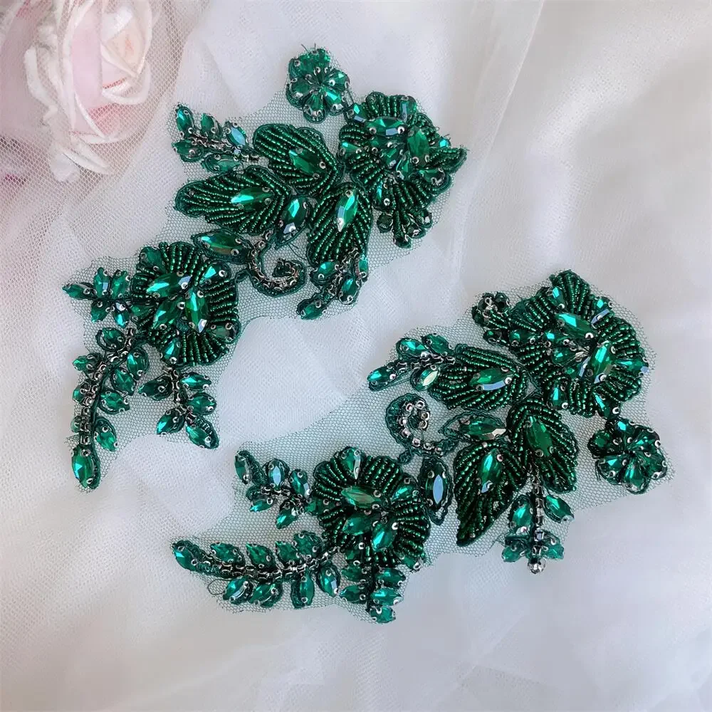 1 Paar handgenähte Glasbohrer-Spiegelblumen, funkelnde Strass-Blumen, Mäntel, Bündchen, Schultern, Hochzeitskleid, DIY-Patch RS4208