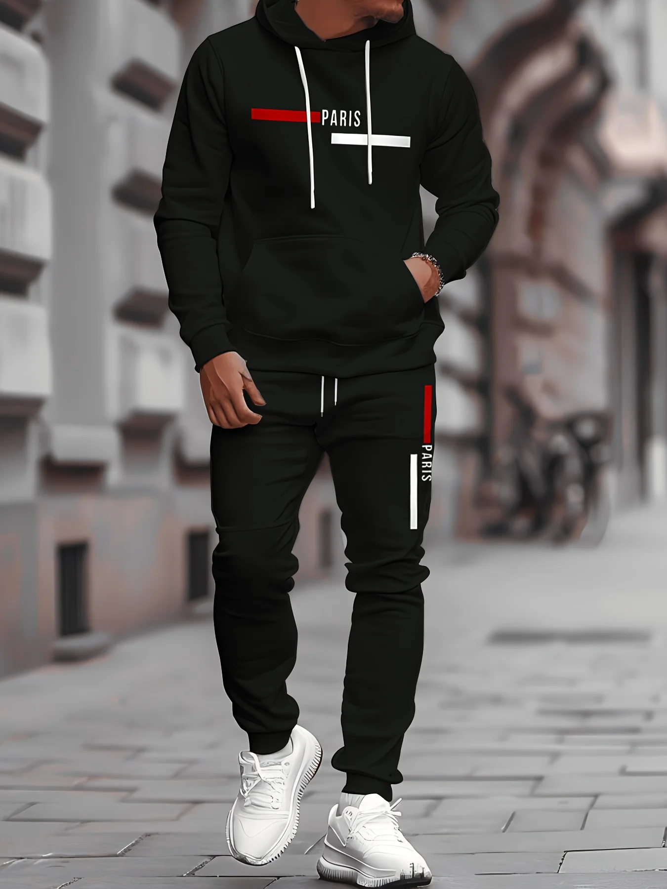 Men's casual and fashionable hooded sweatshirt set, street  outdoor travel, unique trendy prints. men's clothing Cheap clothing