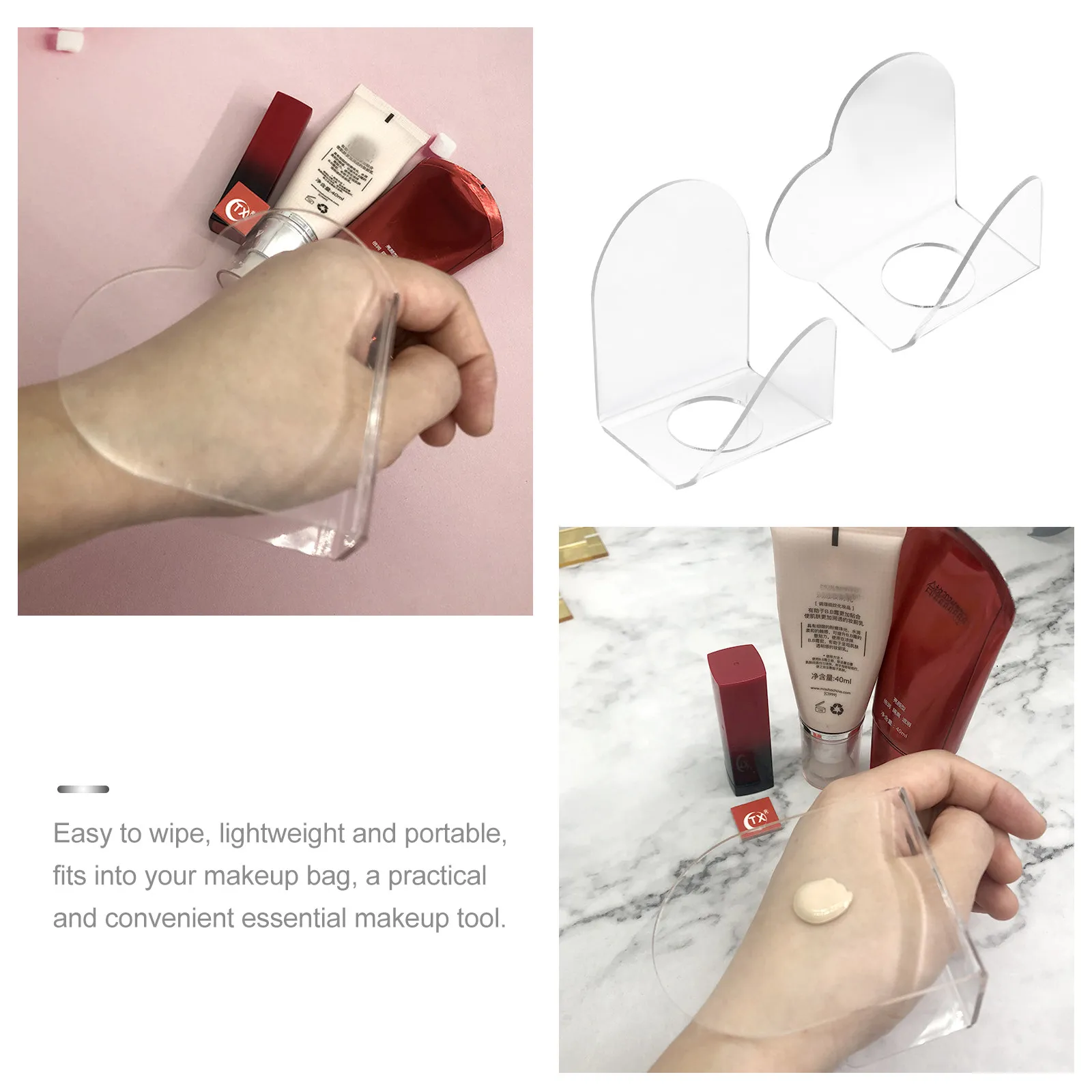 2Pcs Transparent Acrylic Handheld Makeup Palettes Ergonomic Design for Blending Contouring Foundation Lipstick Mixing Salon