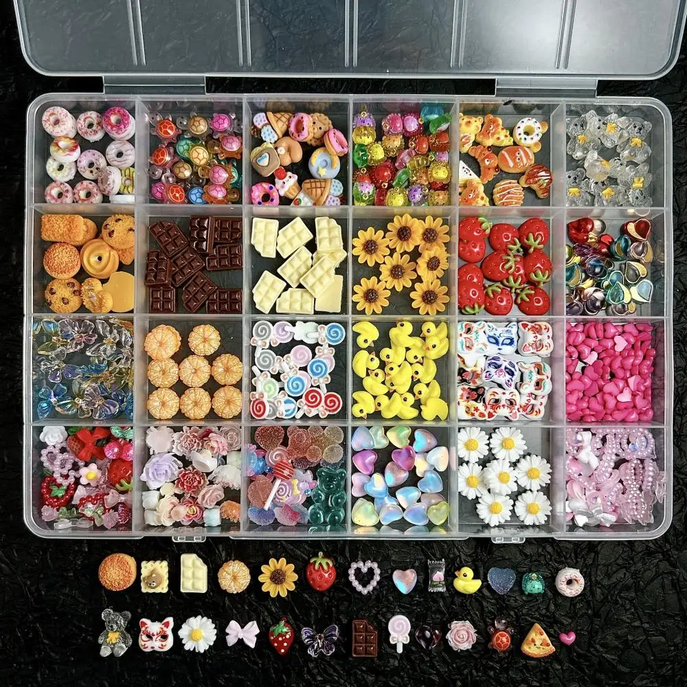 

1Box Simulated Creative Star Ice Cream Donut Nail Charms Transparent Bear Turtle Mixed Resin Nail Art Decorations DIY Nail Parts