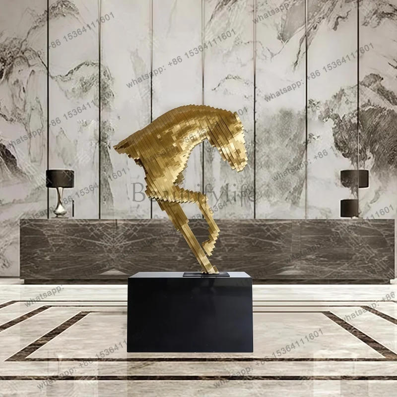 Custom stainless steel geometry horse interior villa company office hotel shopping mall large sculpture ornaments