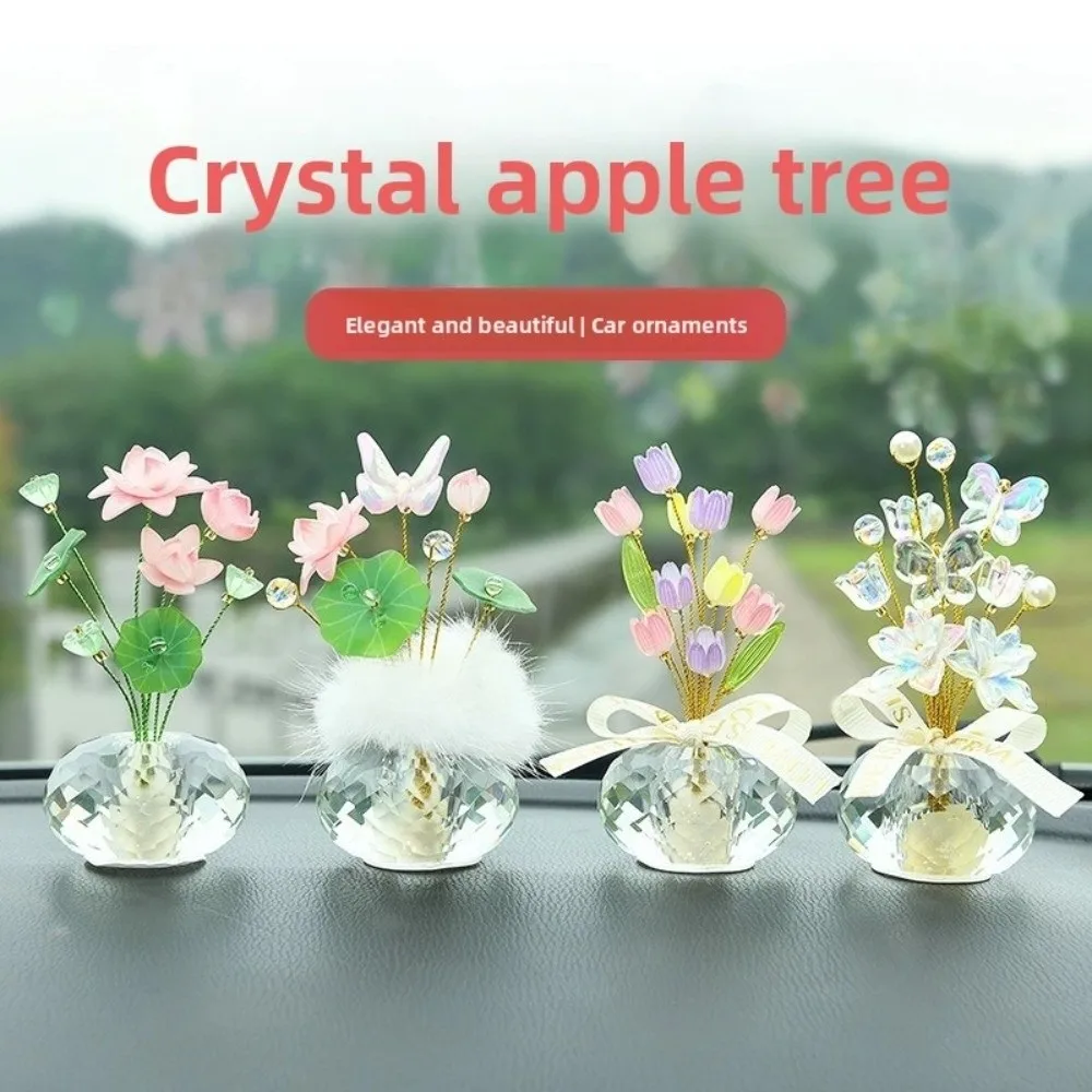 Crystal Base Crystal Car Ornament Tulip Flowers Home & Office Decor Lucky Fruit Car Ornament with Handcrafted Crystal
