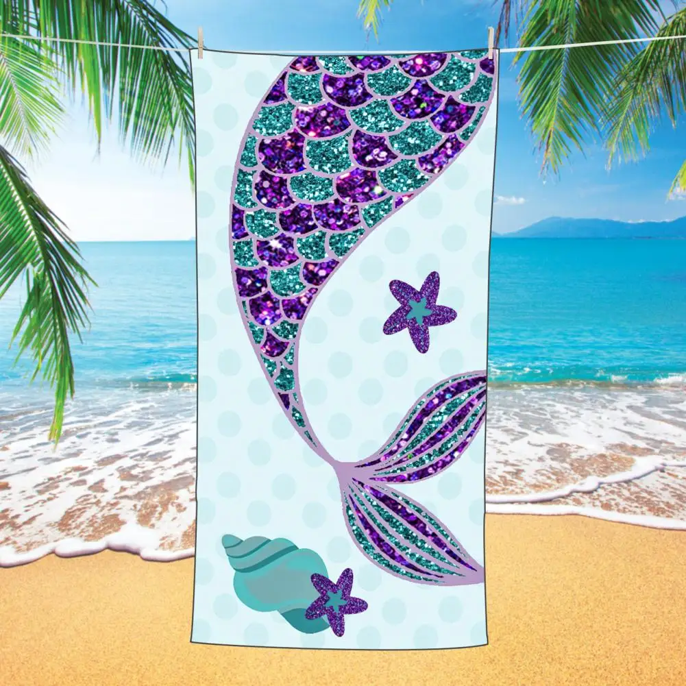 Swimming Towel  Convenient No Fading Foldable  Mermaid Tail Scales Microfiber Beach Towel Beach Accessory