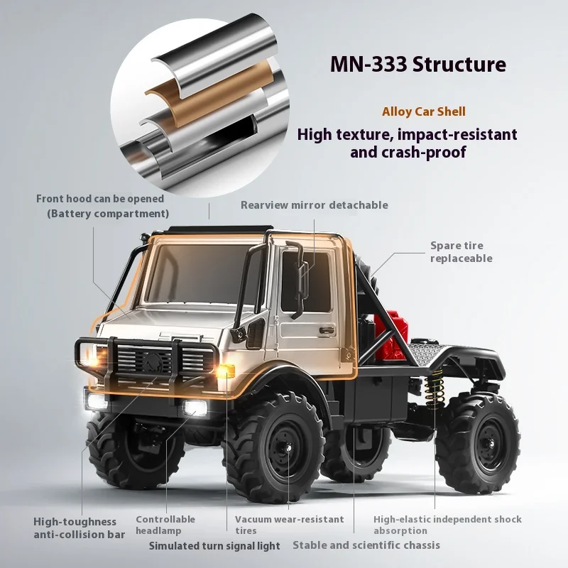 

Unimog MN333 1/18 радиоуправляемые автомобили с высоким крутящим моментом, полномасштабный полноприводный внедорожный альпинистский автомобиль, модель игрушки с дистанционным управлением, 2 батареи