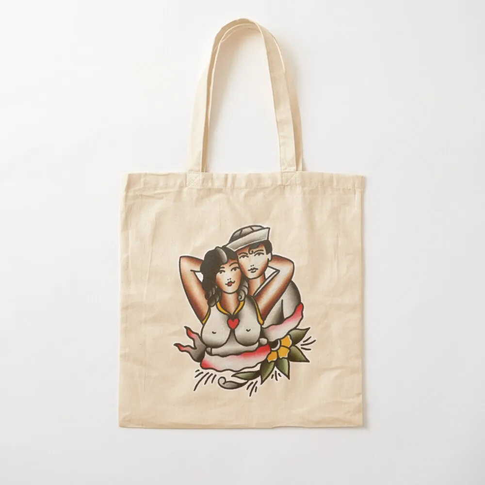 Traditional Sailor Lovers Tattoo Design Tote Bag shopping cart bags canvas tote bag custom tote bag shopper woman