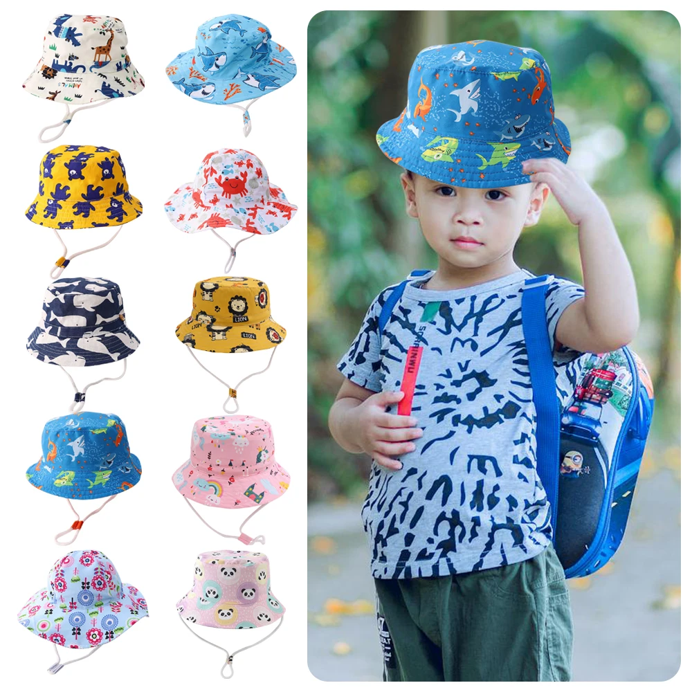 

New Cotton Polyester Baby Hats Sun Shading Cartoon Kids Bucket Hat Versatile Breathable Panama Hat Outdoor Children Toddler