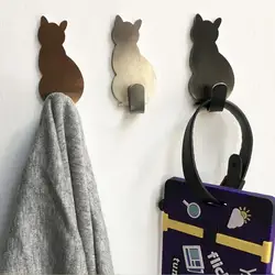 2Pcs Key Holder Storage Hook Cartoon Cat Pattern Wall Decorative Hooks Stainless Steel Wall Mounted Self Adhesive Hanger Hook