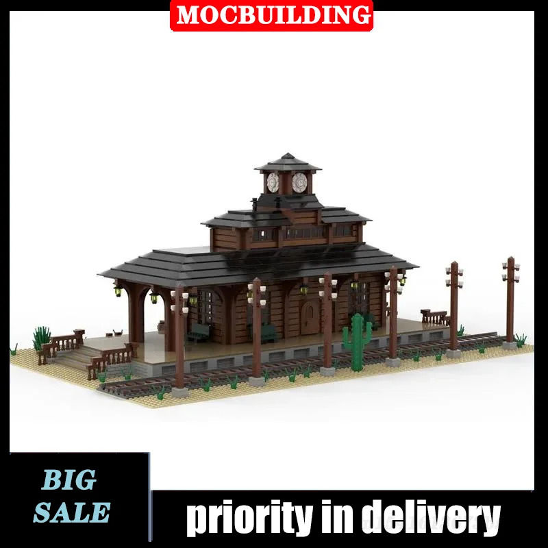 MOC Stadt Architektur Bahnhof Modell Baustein Montage DIY Stadt Sammlung Serie Spielzeug Geschenk