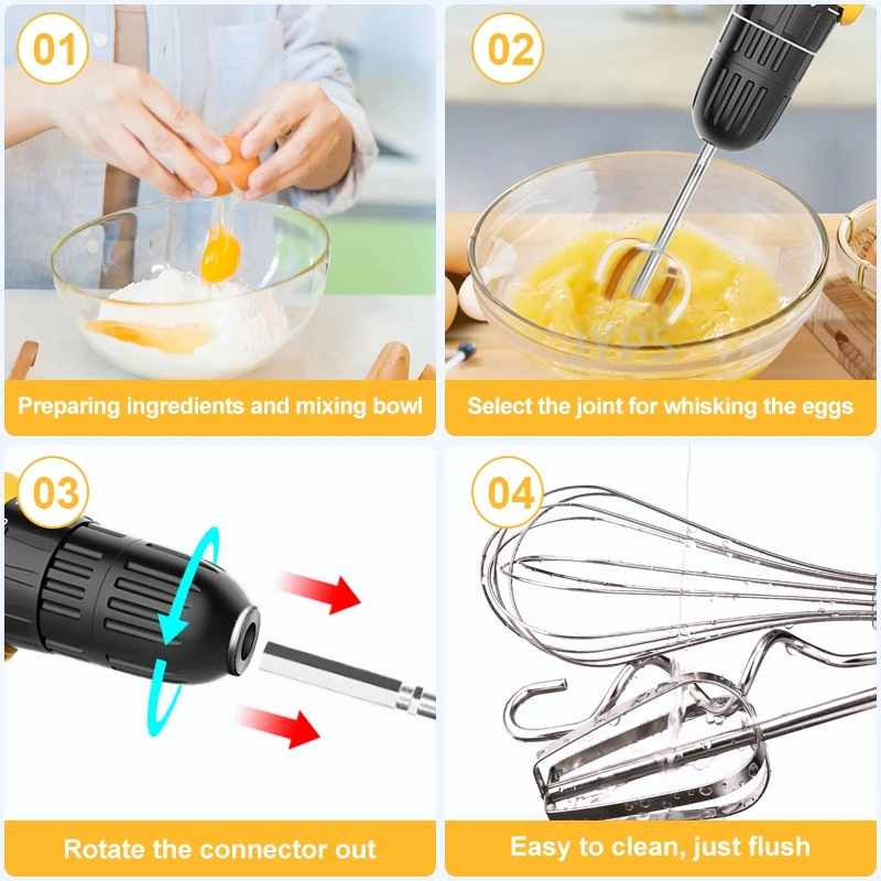 3PCS/Set Food Mixer Kitchen Hand Electric Egg Beater High Power Fast Cuisine Blender Baking Utensil Suitable For Electric Drill