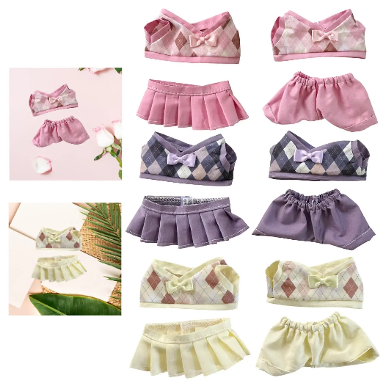 2Pcs Girl Doll Clothes Set Doll Clothing Plush Doll Accessories Detachable Cute Soft Doll Outifits Dress up for 5.91inch Doll