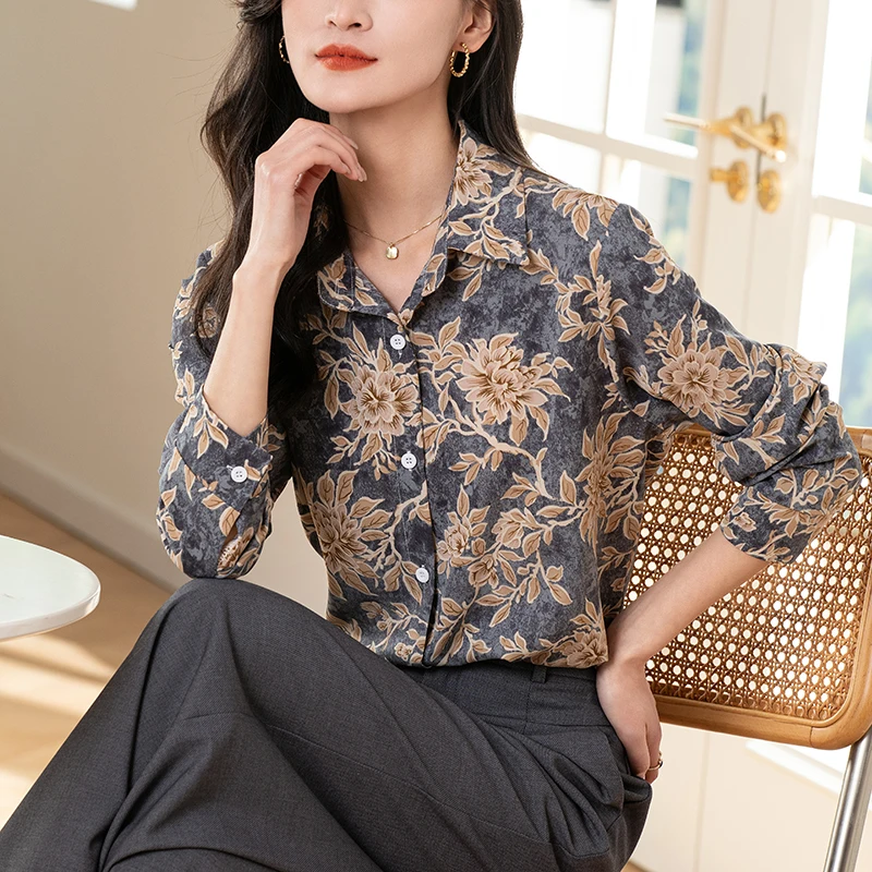 

Vintage Women's Blouses Casual Printed Shirts Fashion Loose Summer Korean Clothing Long Sleeved Chiffon Women Tops