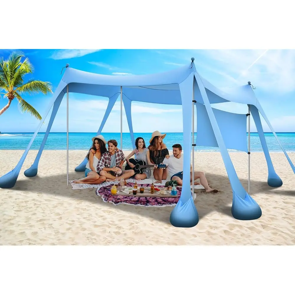 

Large Beach Canopy Upf80+ Uv Protection Beach Tents Sun Shelter, Beach Shade Canopy With 8 Sandbags, 4 Stability Poles, Sand