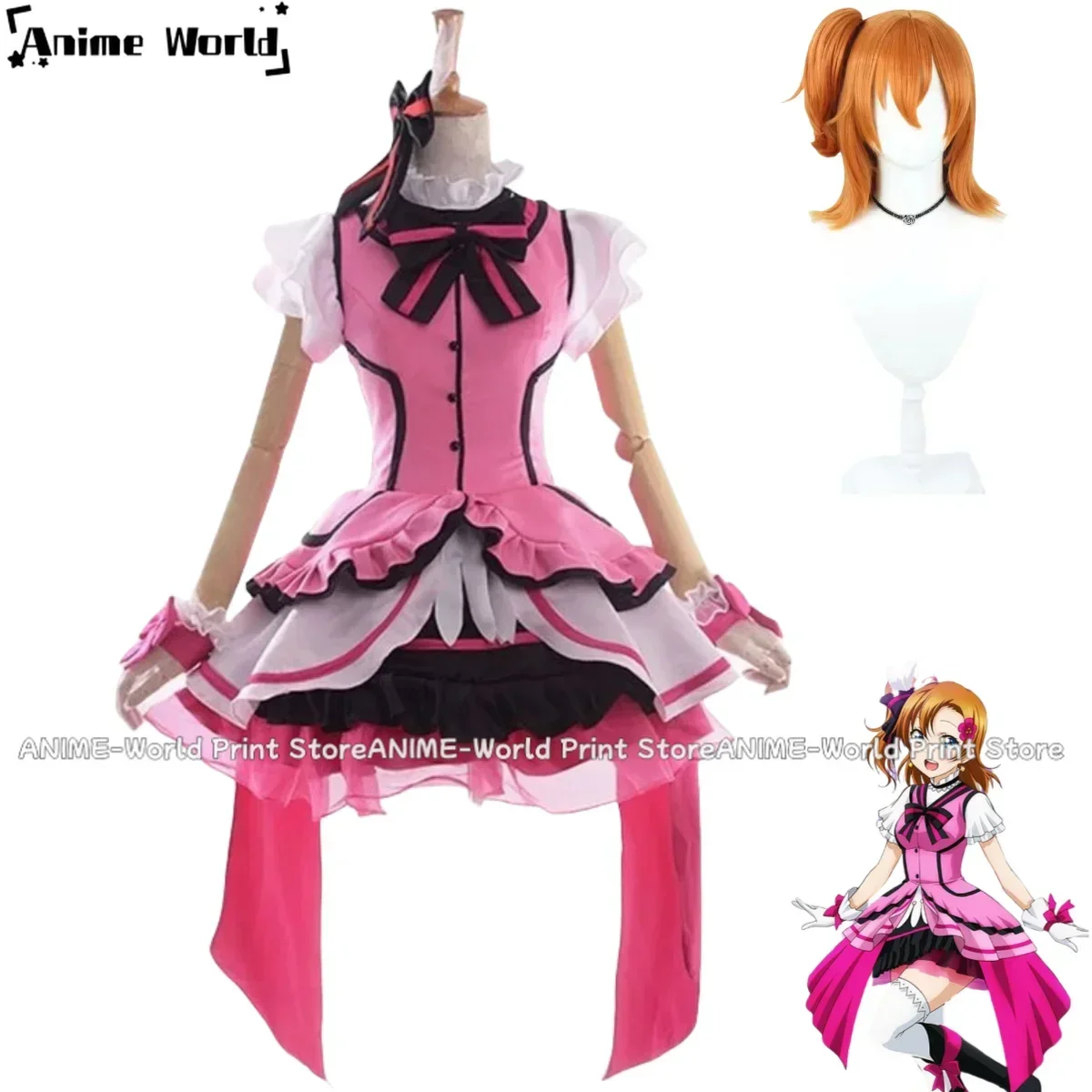 

《Custom Size》Anime Love Live ! LoveLive! Kira-kira Sensation Honoka Kousaka Cosplay Costume Pink Lolita Dress Wig Woman Kawaii