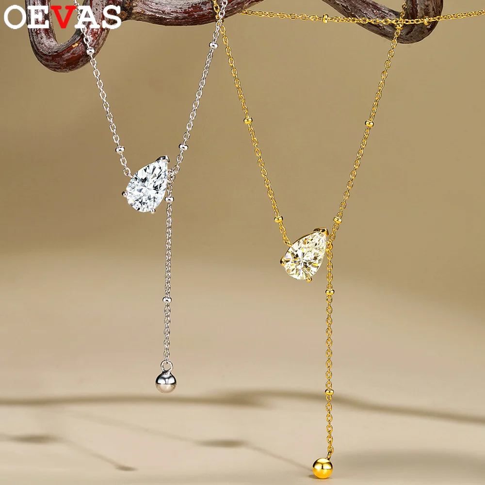 

OEVAS 2,5 карата 7*11 мм ожерелье с цирконом грушевидной огранки, 100% серебро S925, 18-каратное золото, сверкающая цепочка на шею в форме капли воды для женщин, вечерние ювелирные украшения