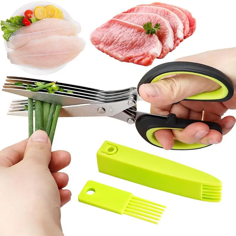 Multi Layer Kitchen Shears 5 Blade Stainless Kitchen Shears Scallion Cutter Laver Spices Herb Chive Cutter For Cutting Cilantro