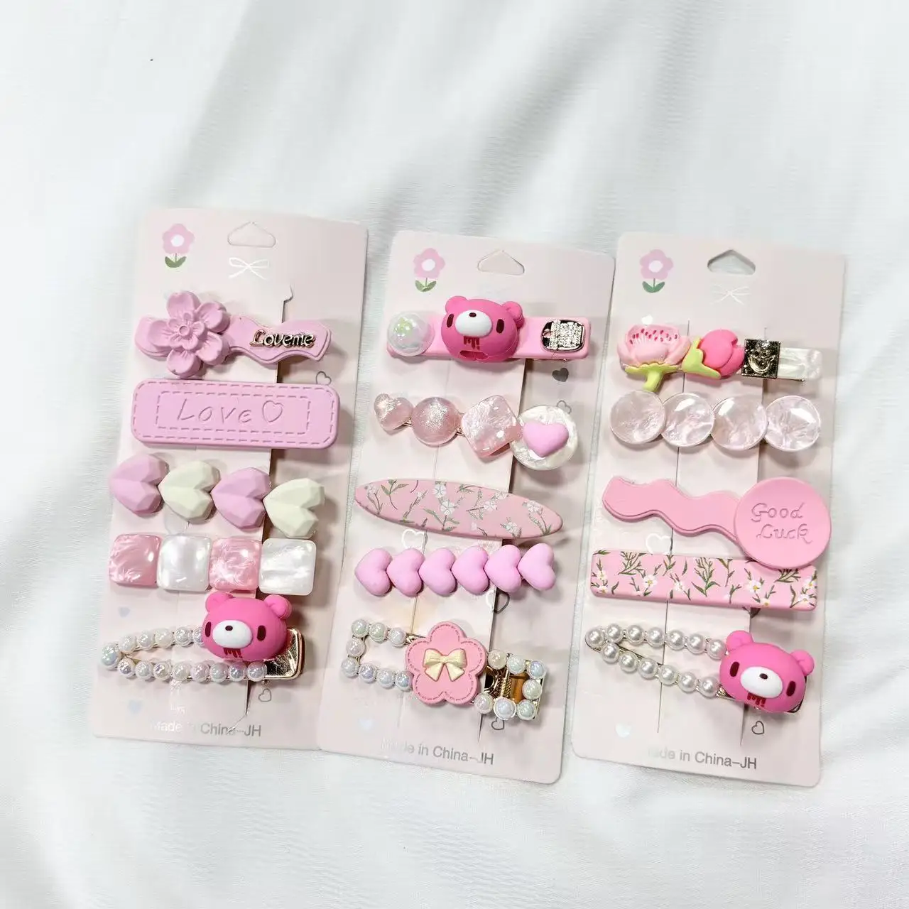 

Kawaii Pink Hair Clip Sets - Bear, Floral, Bow Designs. Cute Hair Accessories for Girls.