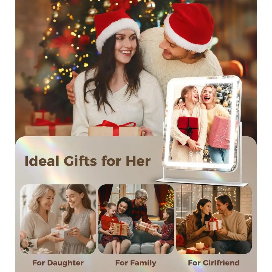 Vanity Mirror with Lights, Lighted Makeup Mirror with 3 Modes, 10X Magnification Mirror, Stepless Brightness, 360 Rotation, Chri