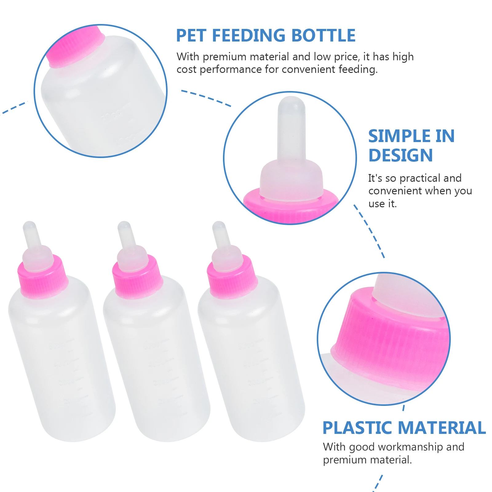 

3 Pcs Cat Feeding Bottle Calf Bucket Milk Lamb Silica Gel Hamster Nurser Newborn