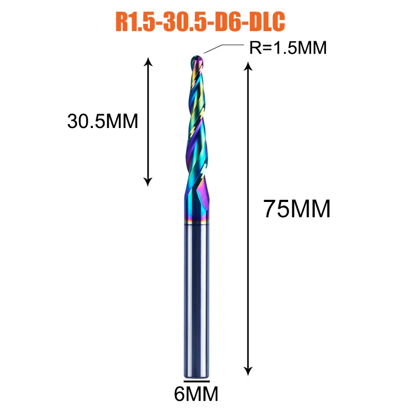 Dreanique 1 Stück DLC-beschichteter Schaftfräser, Spiral-Konus-Kugelkopf-Gravurfräser, 2-schneidiger Vollhartmetall-Fräser für Holz und Aluminium
