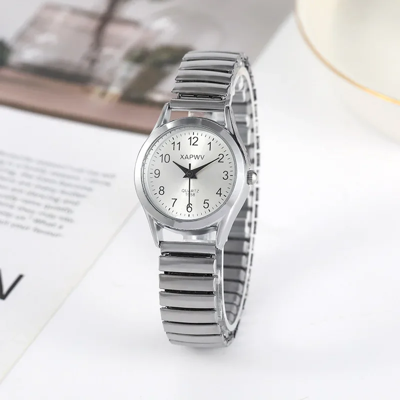 1pc Vintage Watches Women Men Creative Black and White Stainless Steel Elastic Band Watch Retro Elderly Couple Bracelet Watch