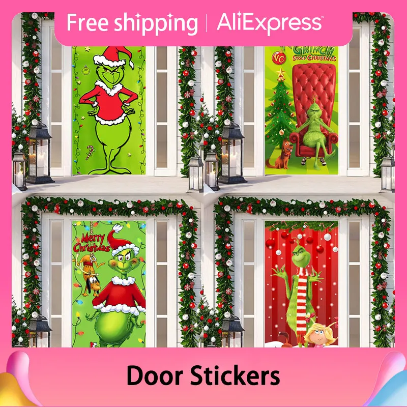 

Nightmare Before Christmas Outdoor Decorations Props Christmas Elves Door Cover Santa Xmas Backdrop Banner for Party House Door