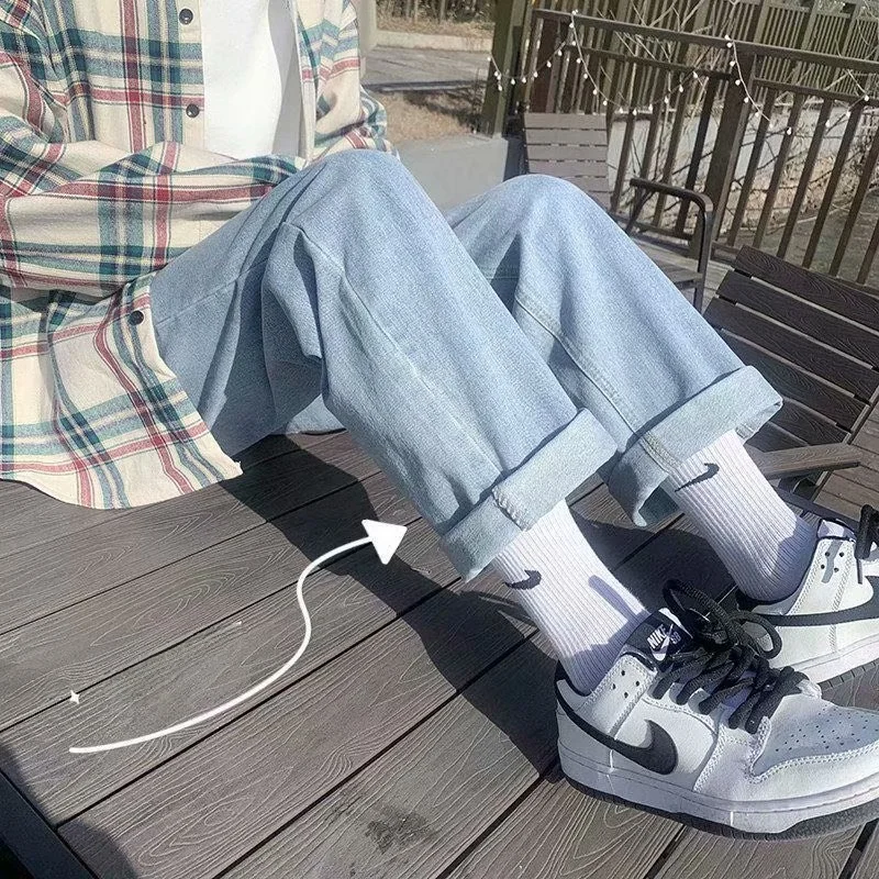 

Мужские джинсы в японском стиле в стиле ретро, прямые свободные повседневные универсальные осенние хлопковые джинсы с водной талией